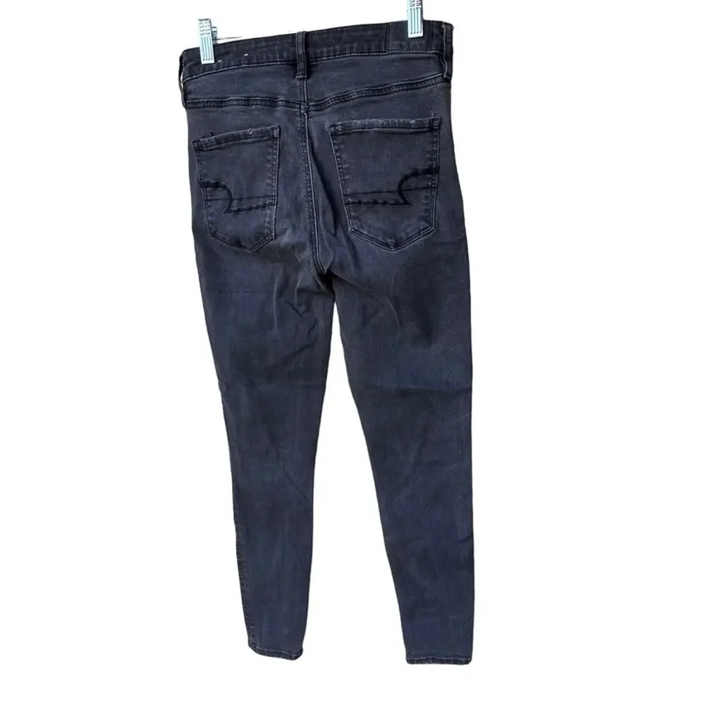 american eagle faded black high waisted skinny‎ jeans with rips women size 4